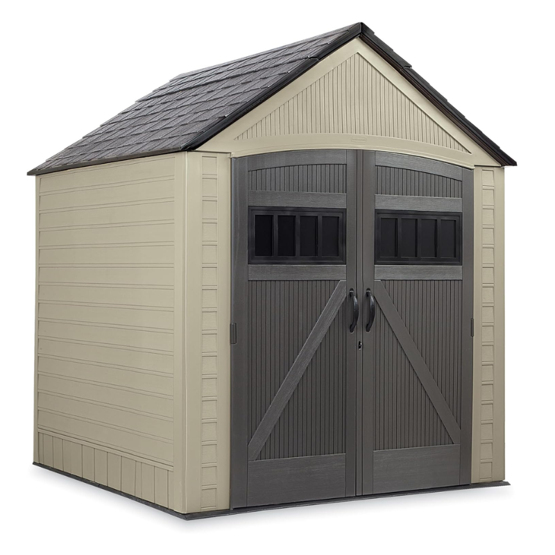 7 x 7 Ft Resin Outdoor Storage Shed with Floor, Weather-Resistant Garden Storage for Lawn Equipment, Bikes and Pool Supplies, Brown