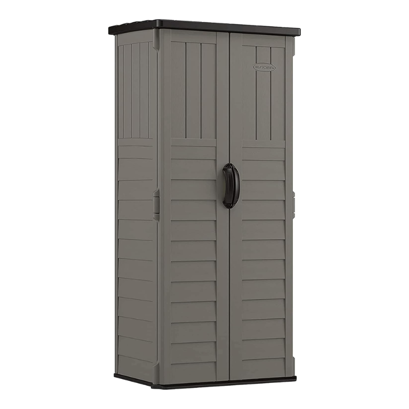 Suncast 22 Cu. Ft. Vertical Outdoor Storage Shed | Stoney Resin | Lockable Double Doors