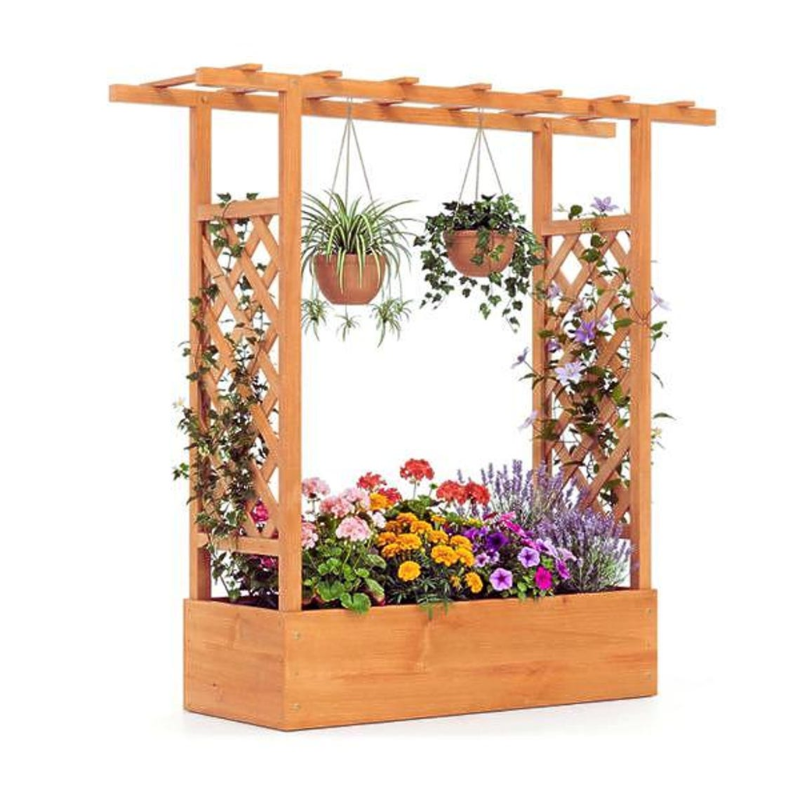 Fir Wood Raised Garden Bed with Trellis and Planter Box for Vegetables & Flowers