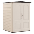 4.3 x 4.6 Ft Vertical Resin Outdoor Storage Shed with Floor, Weather-Resistant Garden Storage for Tools, Lawn Equipment and Bicycles, Beige/Brown