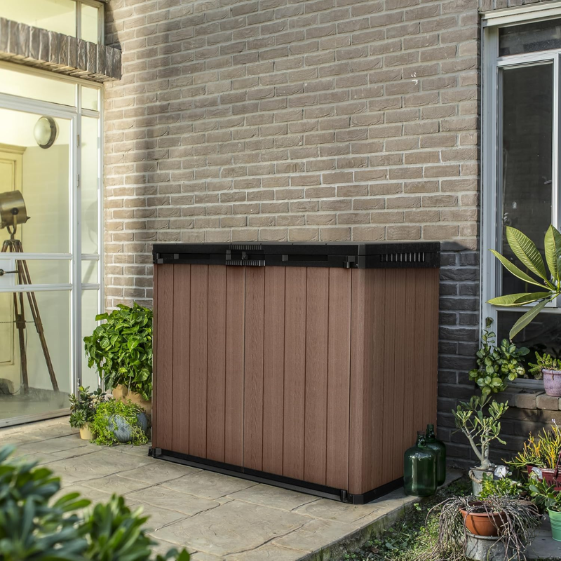 Keter Darwin 1150L Outdoor Storage Box | Brown | Fits 2 Wheelie Bins