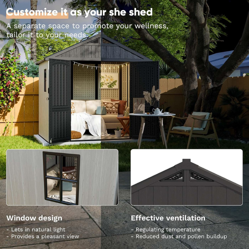 Patiowell 8 x 6 FT Outdoor Plastic Storage Shed