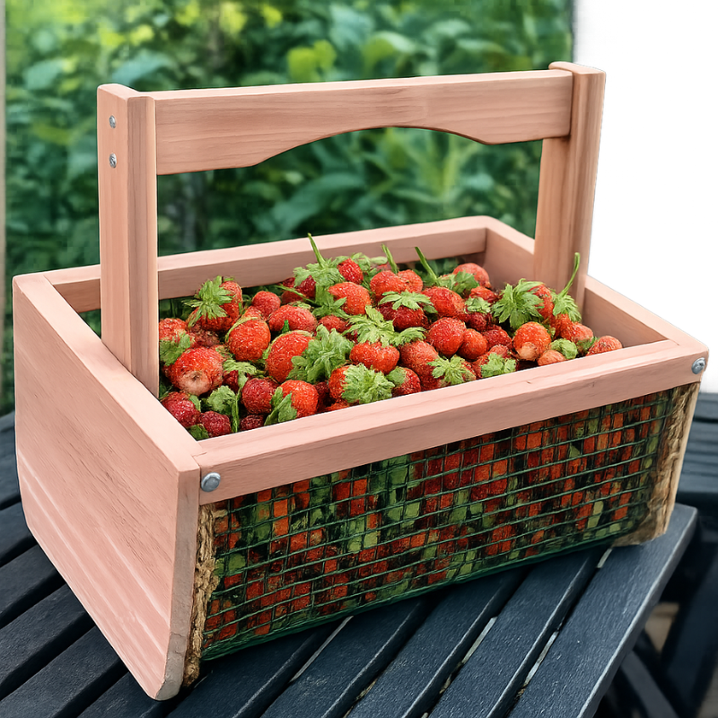 Handmade Cedar Garden Harvest Basket for Vegetables, Flowers & Eggs