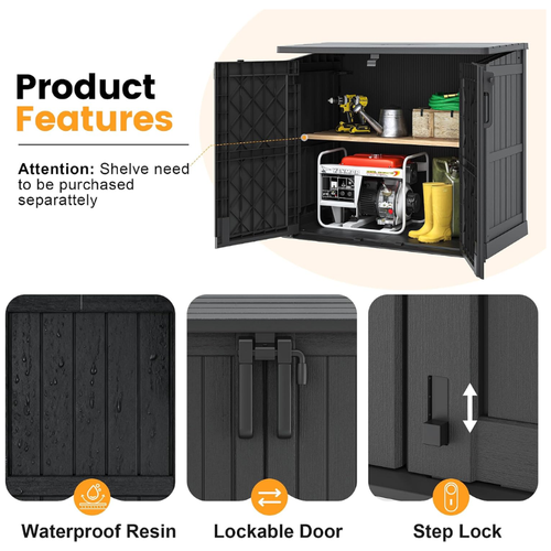 37 Cu. Ft. Outdoor Resin Storage Cabinet with Lockable Doors, Waterproof Horizontal Storage Shed for Patio, Garden & Backyard