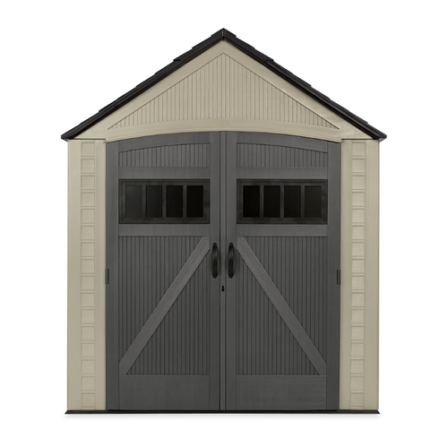 7 x 7 Ft Resin Outdoor Storage Shed with Floor, Weather-Resistant Garden Storage for Lawn Equipment, Bikes and Pool Supplies, Brown