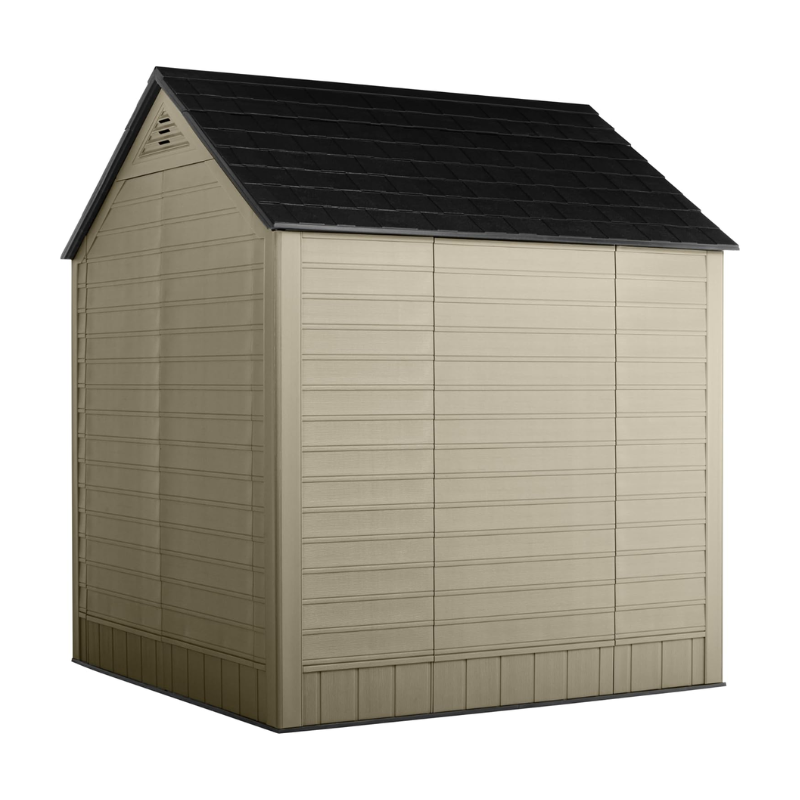7 x 7 Ft Resin Outdoor Storage Shed with Floor, Weather-Resistant Garden Storage for Lawn Equipment, Bikes and Pool Supplies, Brown