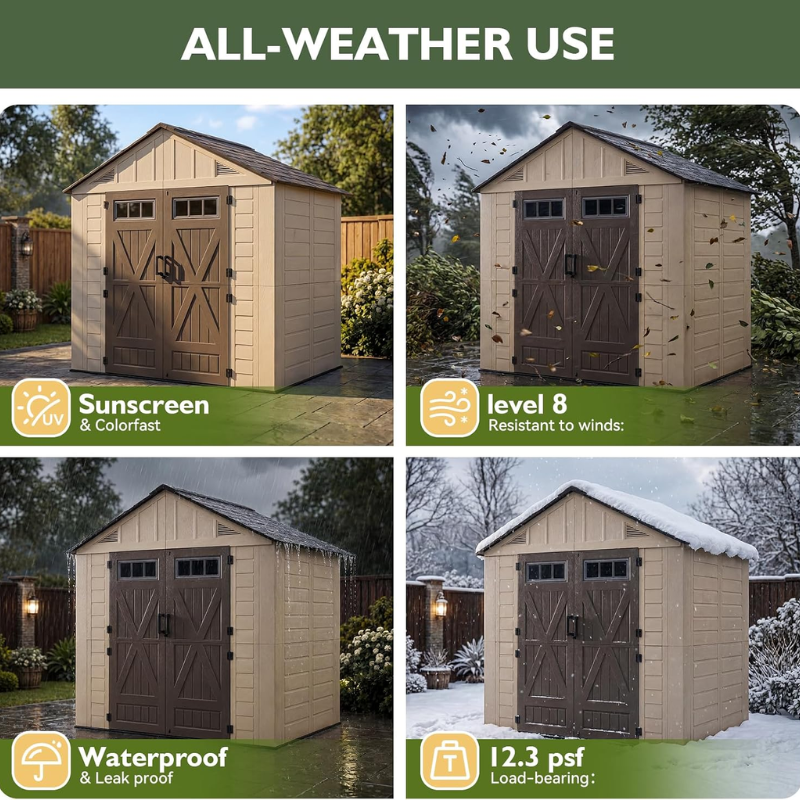 8 x 6 FT HDPE Resin Storage Shed with Floor for Garden & Backyard