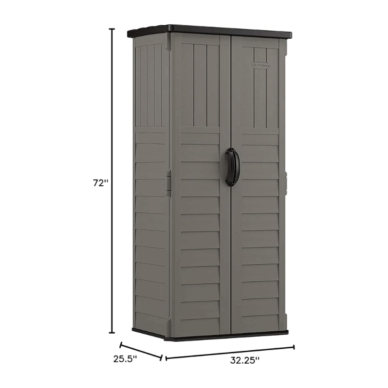 Suncast 22 Cu. Ft. Vertical Outdoor Storage Shed | Stoney Resin | Lockable Double Doors