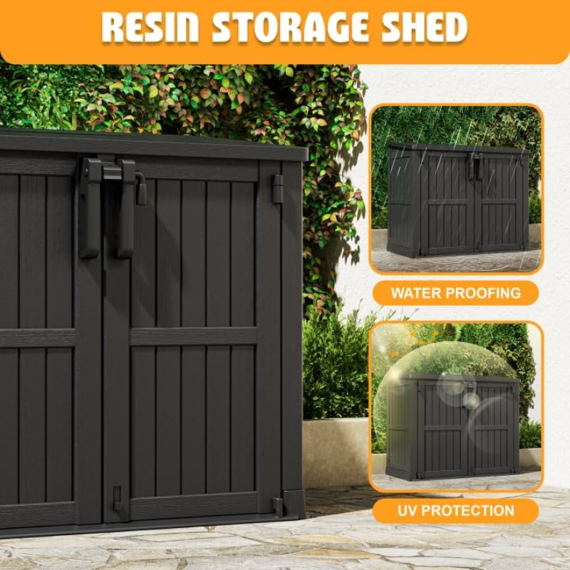37 Cu. Ft. Outdoor Resin Storage Cabinet with Lockable Doors, Waterproof Horizontal Storage Shed for Patio, Garden & Backyard