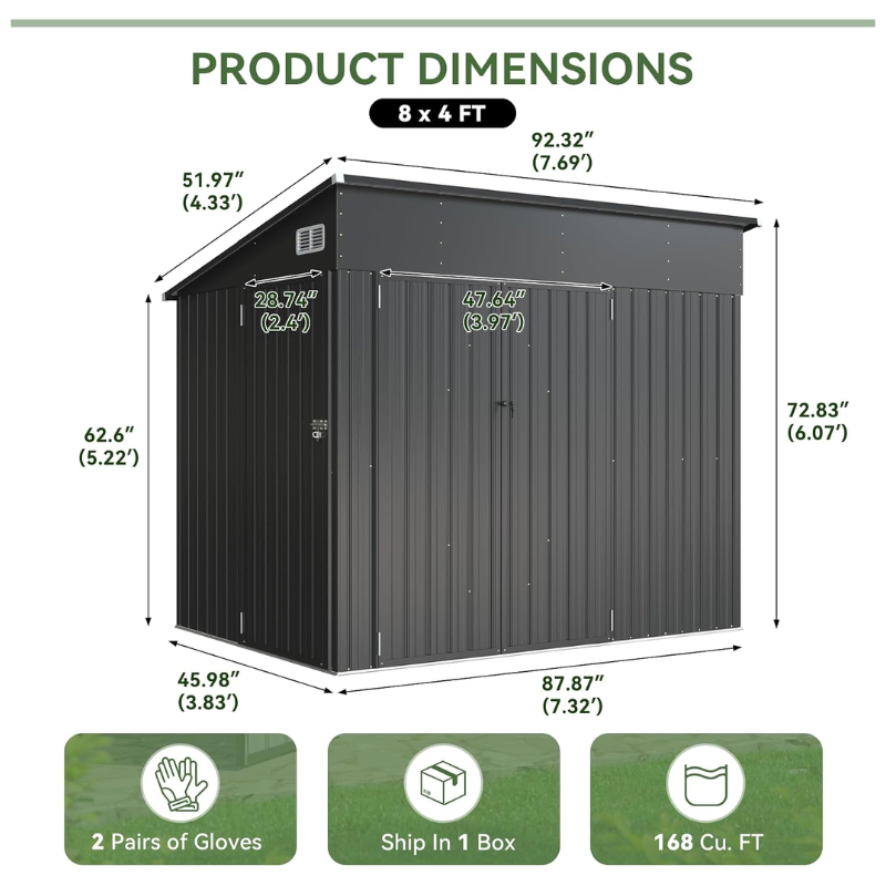 Aoxun 7.5 x 4 FT Metal Outdoor Storage Shed