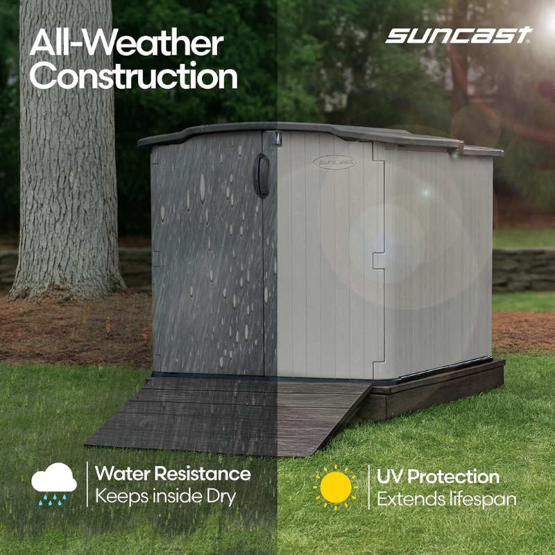 Suncast 138 Cu. Ft. Horizontal Outdoor Storage Shed | Gray Resin | Glidetop Sliding Lid