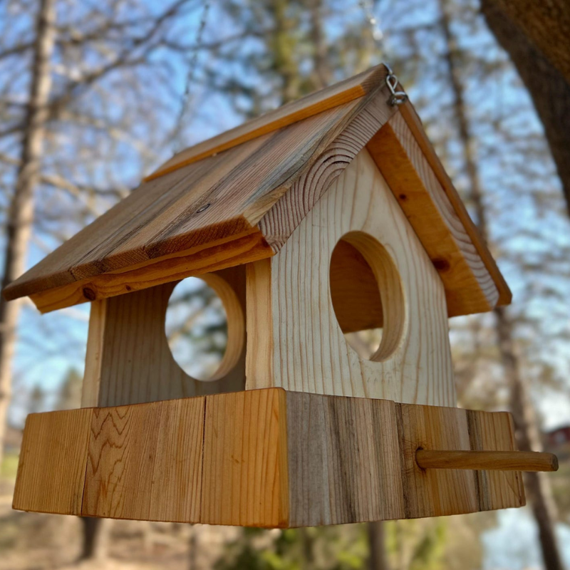 Handmade Wooden Bird Feeder for Outdoor Garden & Backyard Birds