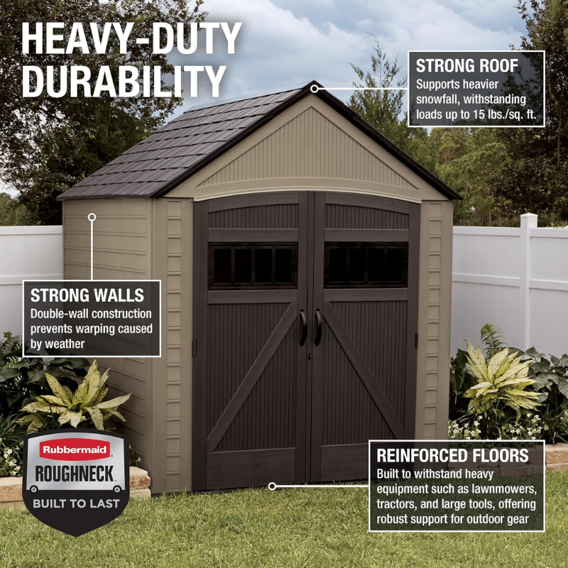 7 x 7 Ft Resin Outdoor Storage Shed with Floor, Weather-Resistant Garden Storage for Lawn Equipment, Bikes and Pool Supplies, Brown