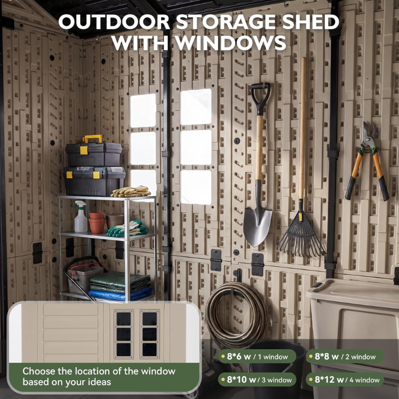 8 x 6 FT HDPE Resin Storage Shed with Floor for Garden & Backyard