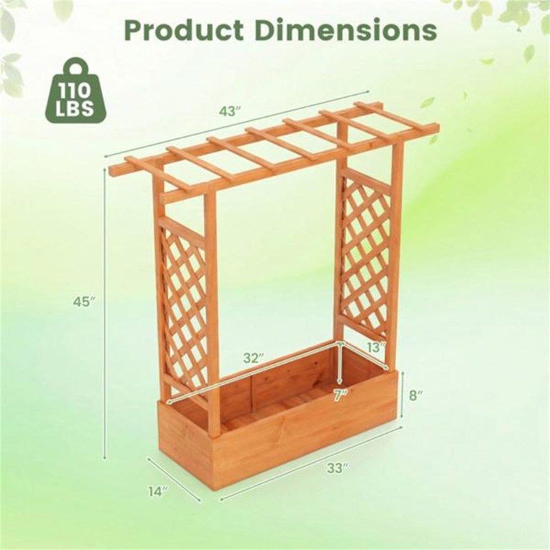 Fir Wood Raised Garden Bed with Trellis and Planter Box for Vegetables & Flowers