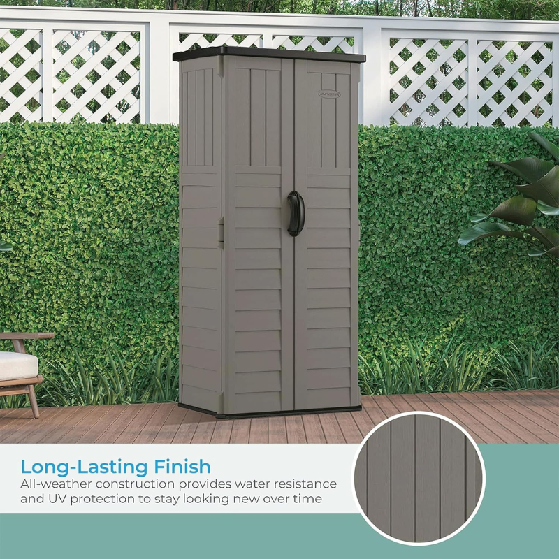 Suncast 22 Cu. Ft. Vertical Outdoor Storage Shed | Stoney Resin | Lockable Double Doors