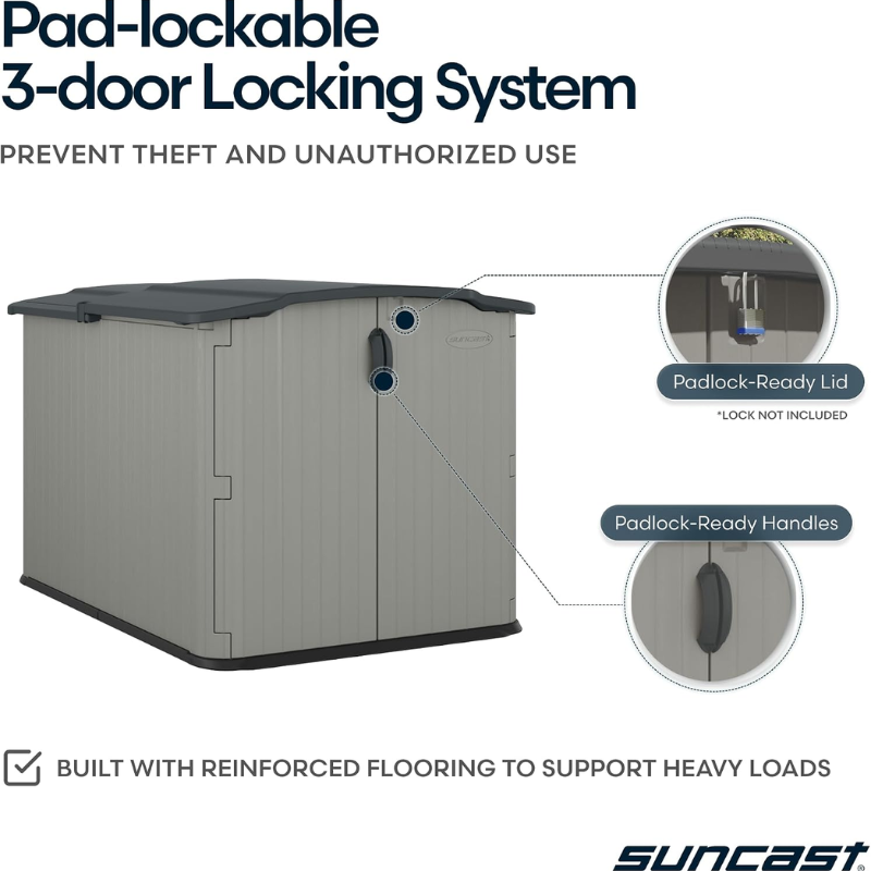 Suncast 138 Cu. Ft. Horizontal Outdoor Storage Shed | Gray Resin | Glidetop Sliding Lid