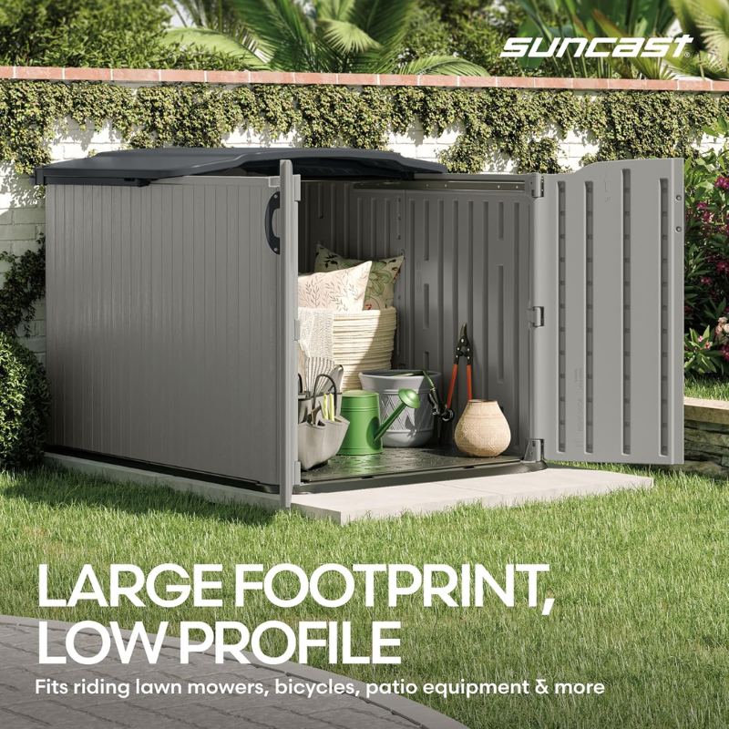 Suncast 138 Cu. Ft. Horizontal Outdoor Storage Shed | Gray Resin | Glidetop Sliding Lid