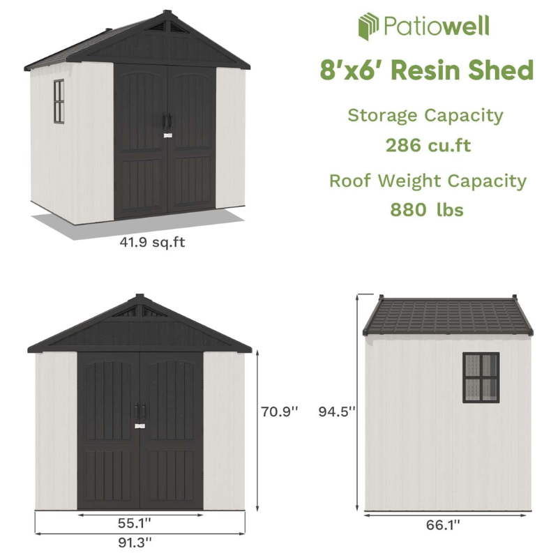 Patiowell 8 x 6 FT Outdoor Plastic Storage Shed