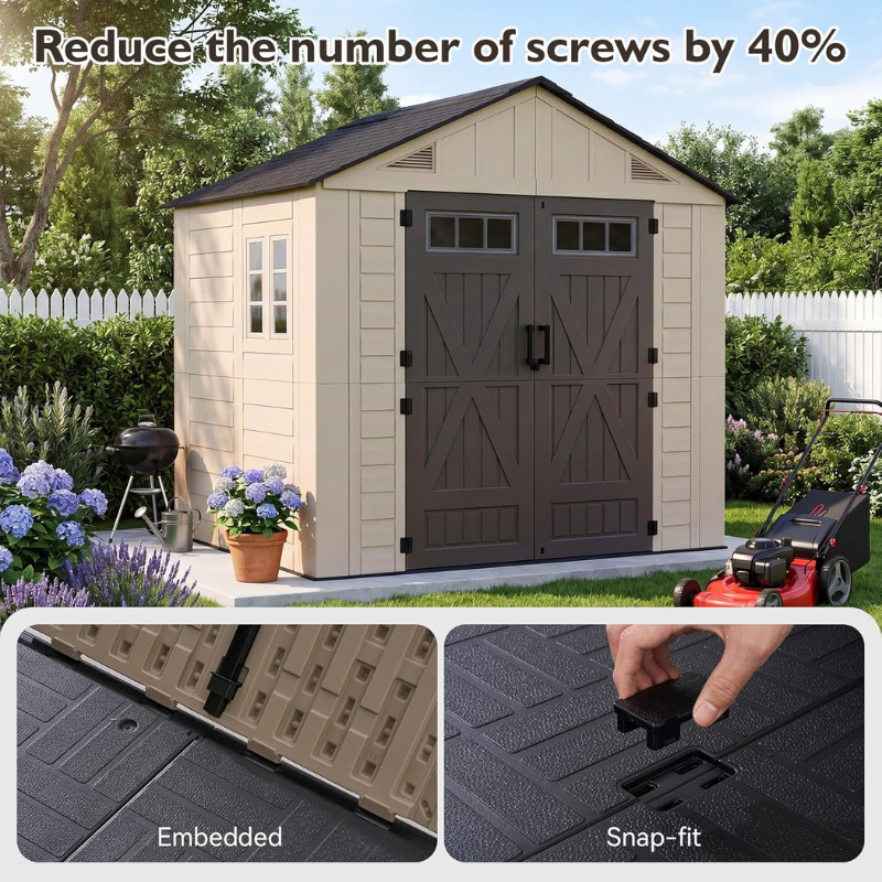 8 x 6 FT HDPE Resin Storage Shed with Floor for Garden & Backyard