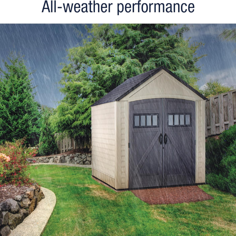 7 x 7 Ft Resin Outdoor Storage Shed with Floor, Weather-Resistant Garden Storage for Lawn Equipment, Bikes and Pool Supplies, Brown