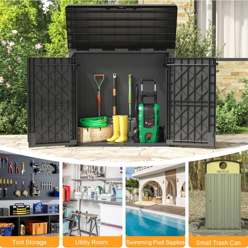 37 Cu. Ft. Outdoor Resin Storage Cabinet with Lockable Doors, Waterproof Horizontal Storage Shed for Patio, Garden & Backyard