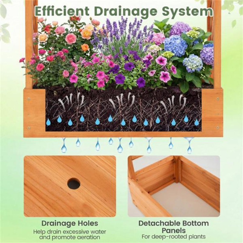 Fir Wood Raised Garden Bed with Trellis and Planter Box for Vegetables & Flowers