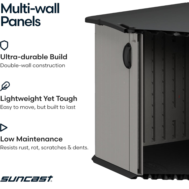 Suncast 138 Cu. Ft. Horizontal Outdoor Storage Shed | Gray Resin | Glidetop Sliding Lid