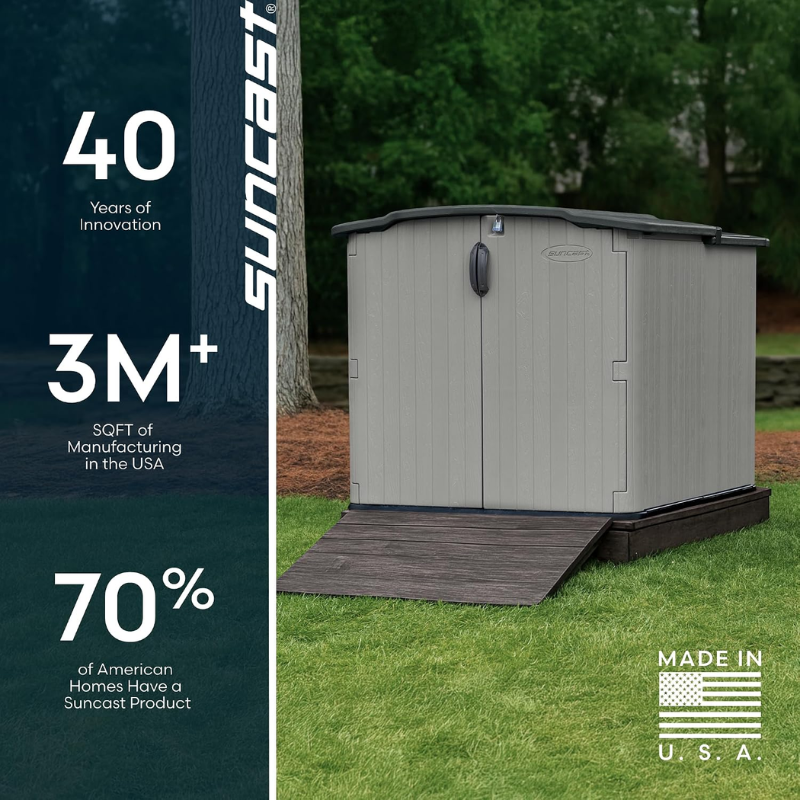 Suncast 138 Cu. Ft. Horizontal Outdoor Storage Shed | Gray Resin | Glidetop Sliding Lid