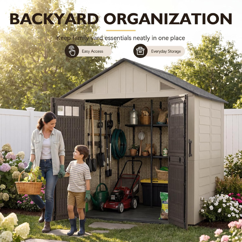 8 x 6 FT HDPE Resin Storage Shed with Floor for Garden & Backyard