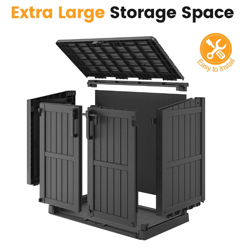 37 Cu. Ft. Outdoor Resin Storage Cabinet with Lockable Doors, Waterproof Horizontal Storage Shed for Patio, Garden & Backyard