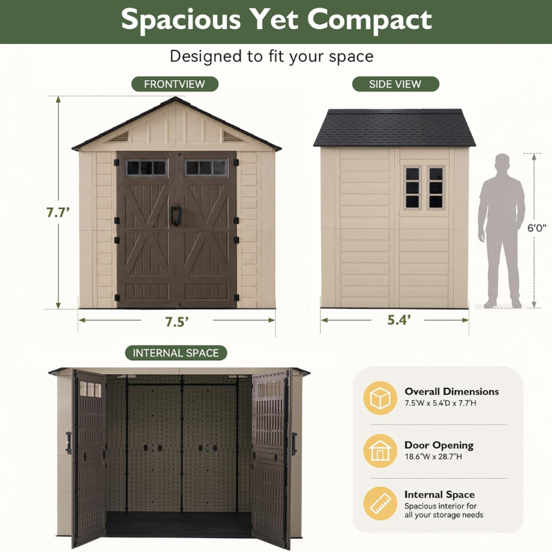 8 x 6 FT HDPE Resin Storage Shed with Floor for Garden & Backyard