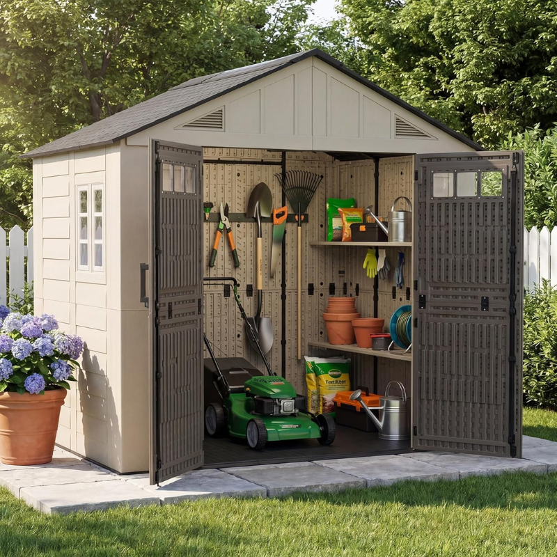 8 x 6 FT HDPE Resin Storage Shed with Floor for Garden & Backyard