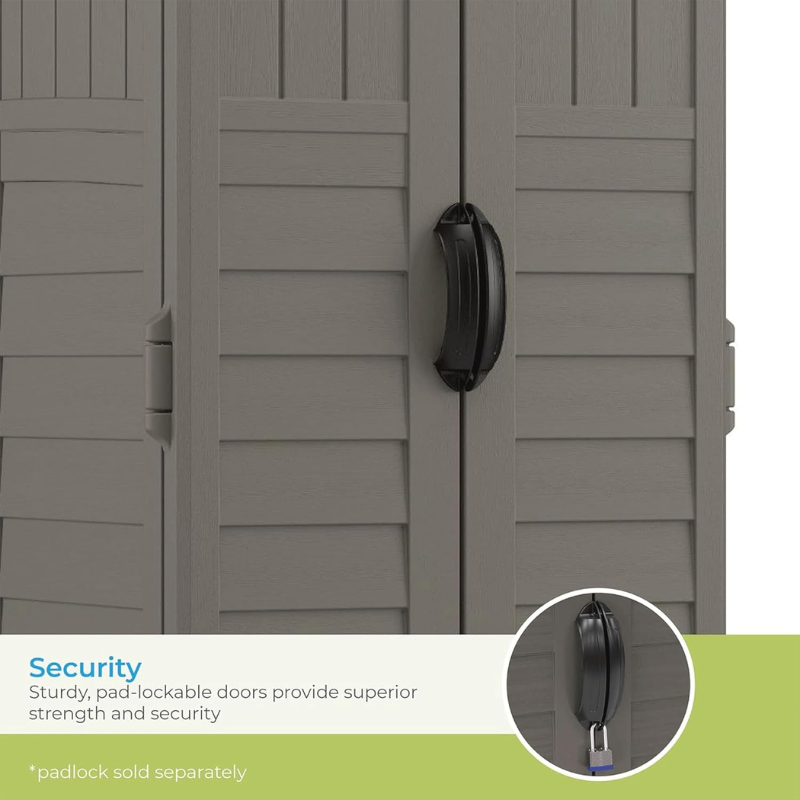Suncast 22 Cu. Ft. Vertical Outdoor Storage Shed | Stoney Resin | Lockable Double Doors
