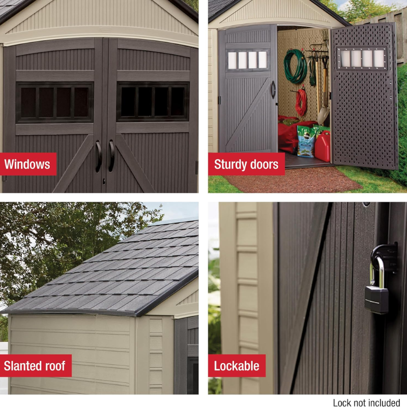 7 x 7 Ft Resin Outdoor Storage Shed with Floor, Weather-Resistant Garden Storage for Lawn Equipment, Bikes and Pool Supplies, Brown