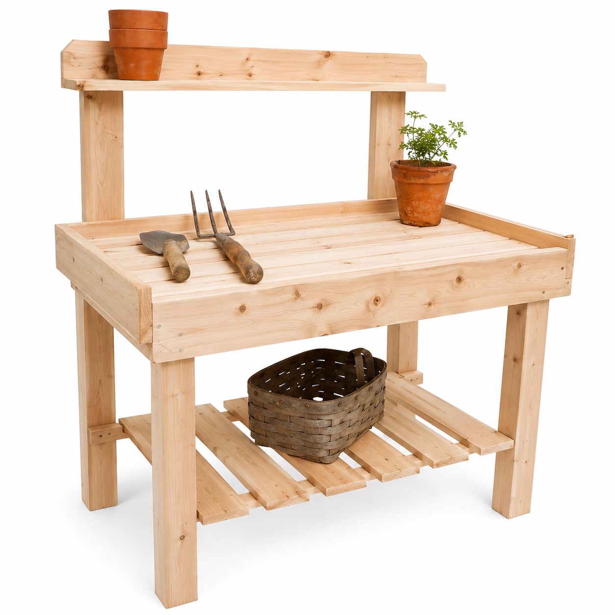 Handmade Cedar Potting Bench Outdoor Garden Work Table with Storage Shelf